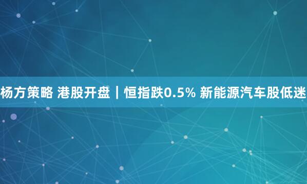 杨方策略 港股开盘｜恒指跌0.5% 新能源汽车股低迷